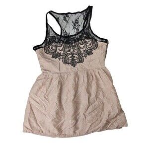 Coquette Femme Vintage Size S Miss Me Blush and Black Lace Beaded Babydoll Tank